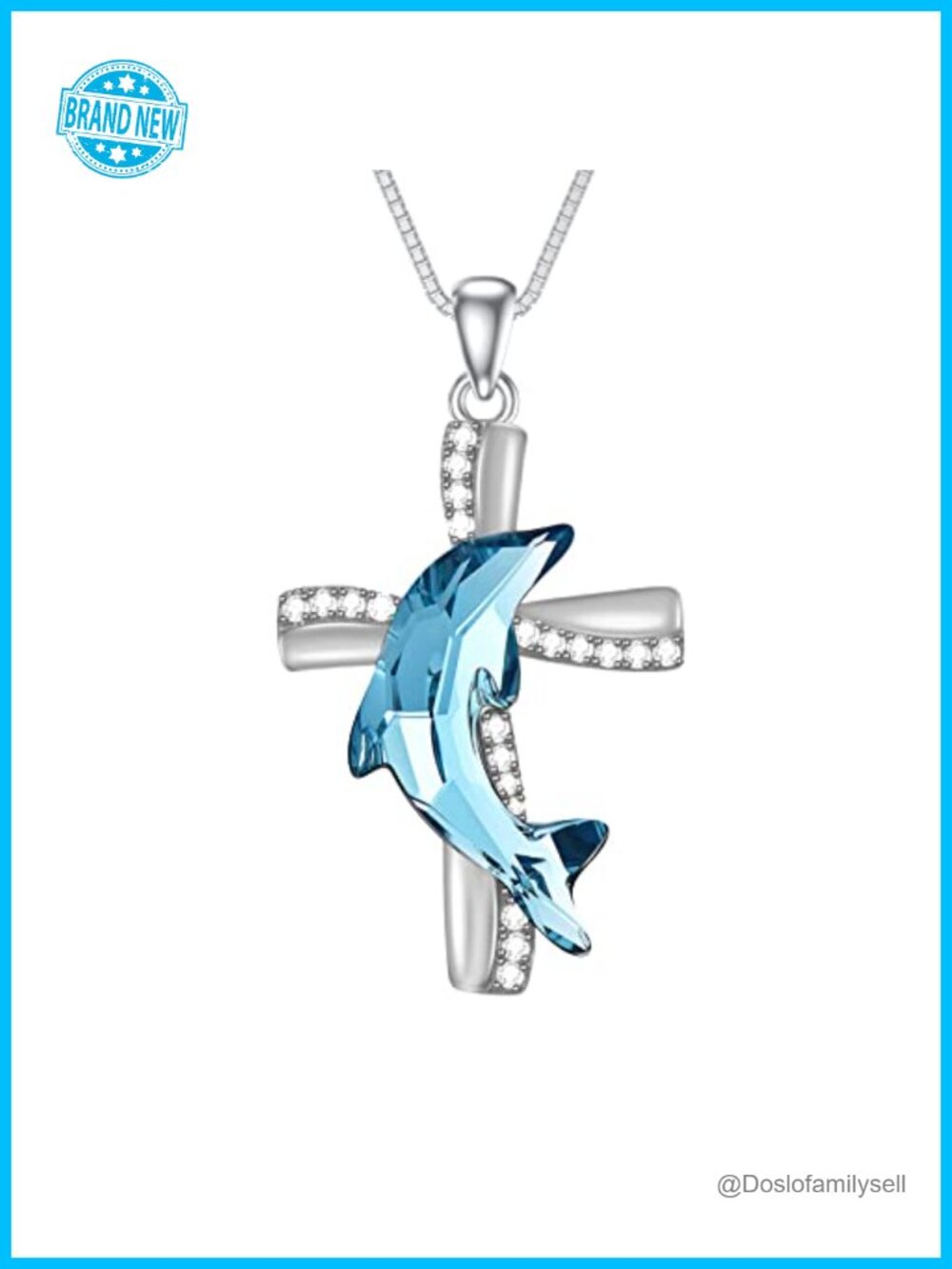 Sterling Silver Dolphin Cross Pendant Necklace 14K White Gold Plated